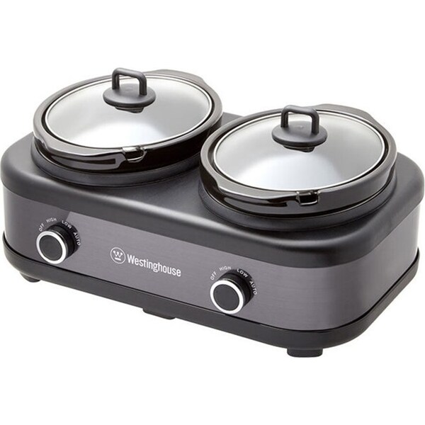 Westinghouse Stainless Steel Electric Slow Cooker w/2x 2.5L Ceramic Pots Black