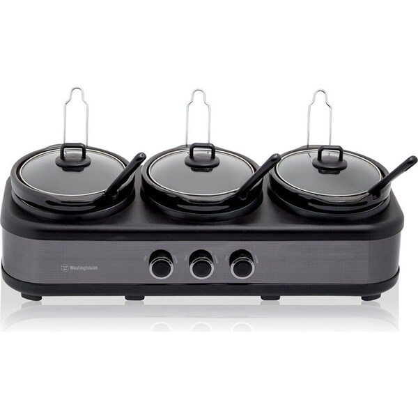 Westinghouse 3x 2.5L Slow Cooker Stainless Steel Pot Cookware w/ Lid/Spoon Black