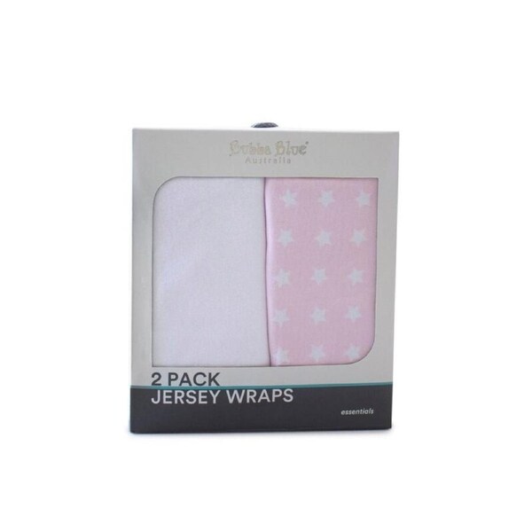 Bubba Blue Everyday Essentials 2 pack Jersey Wraps - White, Pink Stars