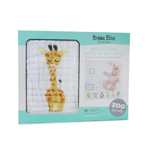 Bubba Blue Zoo Animals Milestone Muslin Blanket