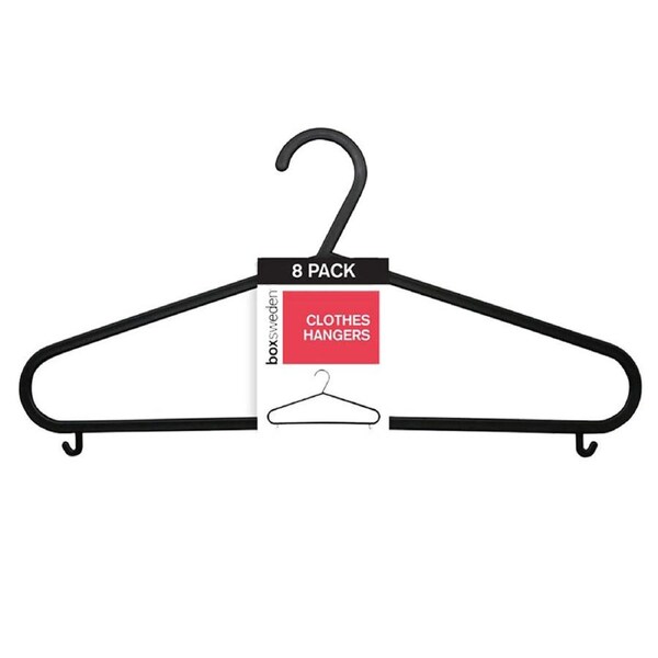 8pc Boxsweden Clothes Hangers Wardrobe Closet Clothing Hanger Organiser Black