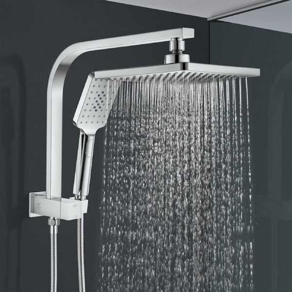 ACA Shower Head Set 8" Rain Handheld Heads Square Chrome WELS High Pressure
