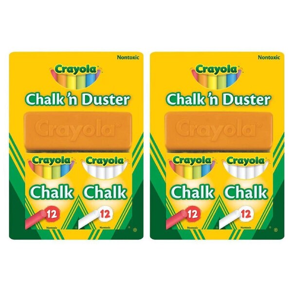 2PK Crayola Chalk N Duster Drawing Art/Craft Draw School Supplies White/Coloured
