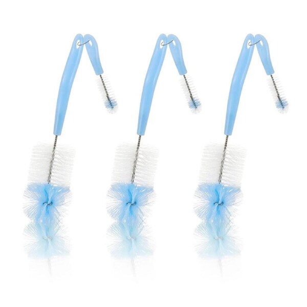 3x Pigeon 2 in 1 Cleaner Brush for Baby Feeding Bottle Feeder & Nipple/Teat Blue