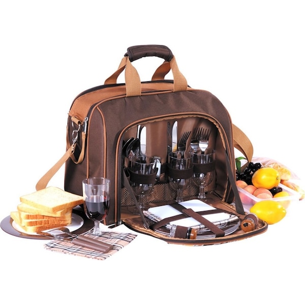 Apollo Walker 4 Person Picnic Shoulder Bag/Wine Glasses/Knives/Forks/Spoons BRN