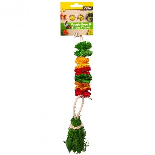 Hanging Pom Poms Rope and Straw Veggie Chew 28cm Small Animal Dental Chew by Pet One