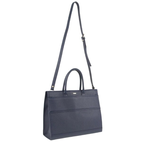 Morrissey Italian Structured Leather Tote Unisex Computer Bag Handbag - Navy