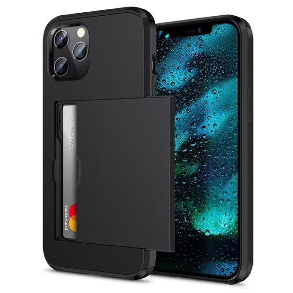 ZUSLAB iPhone 12 Pro / iPhone 12 Case Slide Armor Wallet Credit Card Holder Protective Cover for Apple (2020) - Black