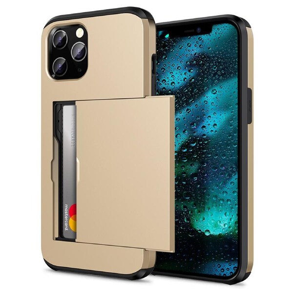 ZUSLAB iPhone 12 Pro / iPhone 12 Case Slide Armor Wallet Credit Card Holder Protective Cover for Apple (2020) - Gold
