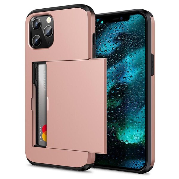 ZUSLAB iPhone 12 Pro Max Case Slide Armor Wallet Credit Card Holder Protective Cover for Apple (2020) - Rose Gold