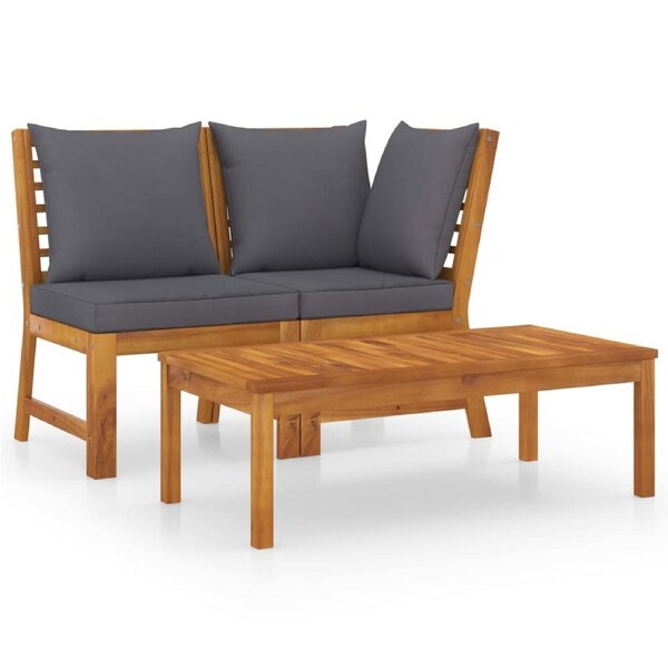 3 Piece Garden Lounge Set with Dark Grey Cushion Solid Acacia Wood vidaXL