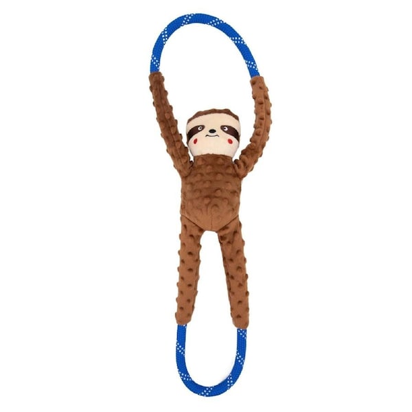 Zippy Paws RopeTugz Squeaker Dog Toy with Rope - Sloth