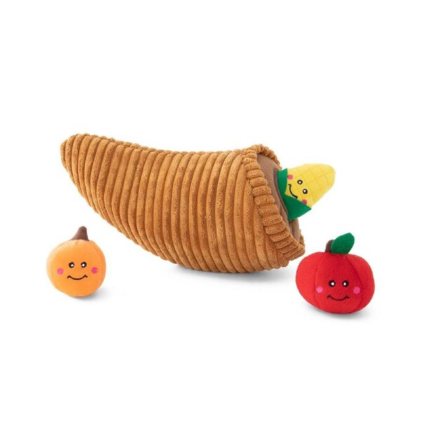 Zippy Paws Fall Harvest Burrow Dog Toy - Cornucopia + 3 Squeaker Veggies
