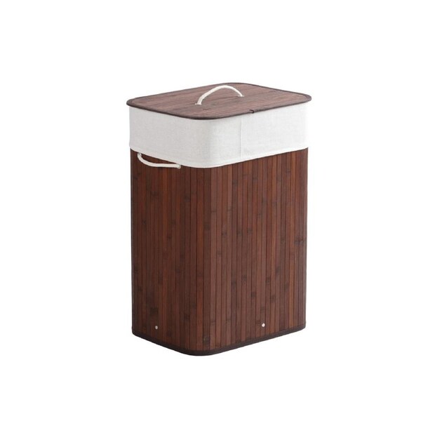 Sherwood Home Tall Rectangular Folding Bamboo Laundry Hamper with Lid Natural Bamboo 40x30x60cm