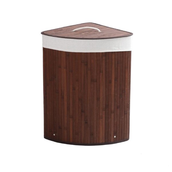 Sherwood Home Corner Folding Bamboo Laundry Hamper Brown 35x35x60cm