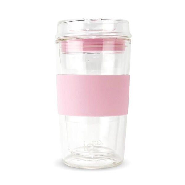 IOco 12oz Reusable Glass Coffee Travel Cup - Marshmallow Pink
