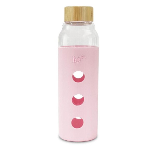 IOco Glass Water Bottle with Bamboo Lid - Sweet Marshmallow Pink