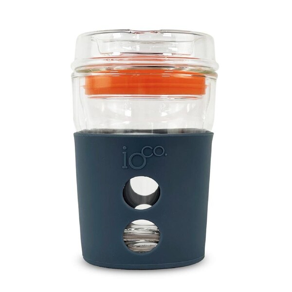 IOco 8oz Eco Glass Coffee Travel Cup - Denim - Kumquat Orange Seal