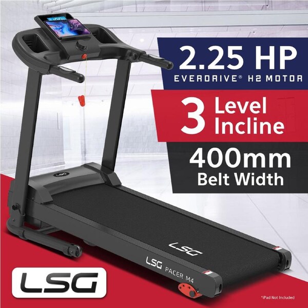 LSG Pacer M4 Treadmill Home Cardio Machine with 3 Manual Incline Levels 12km/h Max Speed Pulse Sensors Large LCD Display