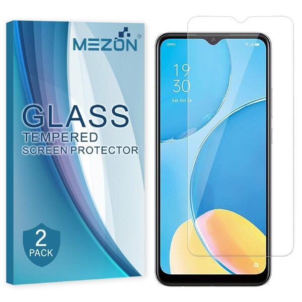 [2 Pack] OPPO A15 Tempered Glass 9H HD Crystal Clear Premium Screen Protector by MEZON – Case Friendly, Shock Absorption (A15, 9H)