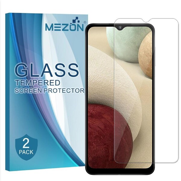 [2 Pack] Samsung Galaxy A12 Tempered Glass Crystal Clear Premium 9H HD Screen Protector by MEZON – Case Friendly, Shock Absorption (A12, 9H)