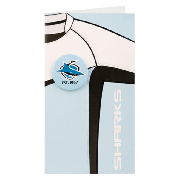 Cronulla Sharks NRL Greeting Card with Badge Birthday Christmas Mothers day Fathers Day