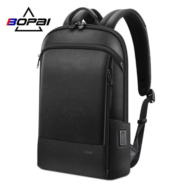 BOPAI Anti-Theft Smart Laptop Backpack & USB Charging Luxury Leather Business Bag B52711