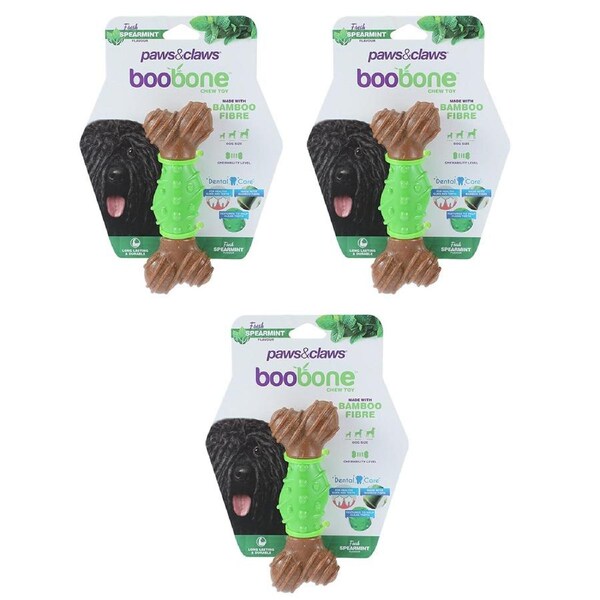 3x Paws & Claws BooBone Bamboo Fibre Dental Bone Dog Chew Treat/Toy Spearmint