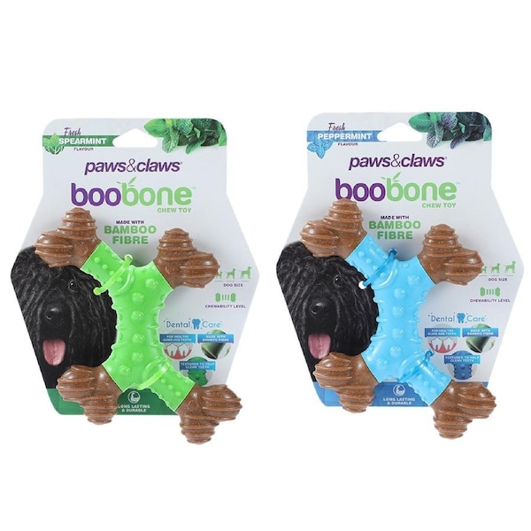 2x Paws & Claws BooBone 4 Way Dental Bone 16cm Dog Chew Toy Peppermint/Spearmint