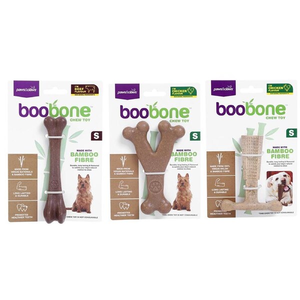 3x Paws & Claws BooBone Small Wishbone & T-Bone w/ Chew Toy Assorted Falvour