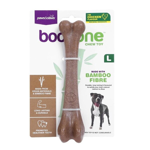 Paws & Claws BooBone 18cm Large Bamboo Fibre Bone Dog Chew Treat/Toy Asst Flav