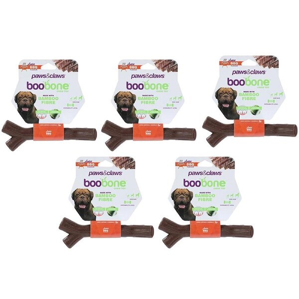 5x Paws & Claws BooBone 18.5cm Bamboo Fibre Bone Dog Chew Treat/Toy Aussie BBQ
