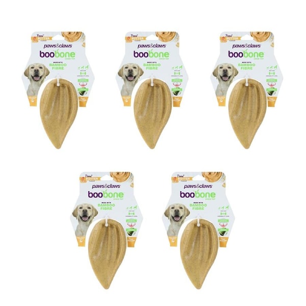 5x Paws & Claws BooBone Bamboo Fibre Pigs Ear Dog Chew Treat/Toy Peanut Butter