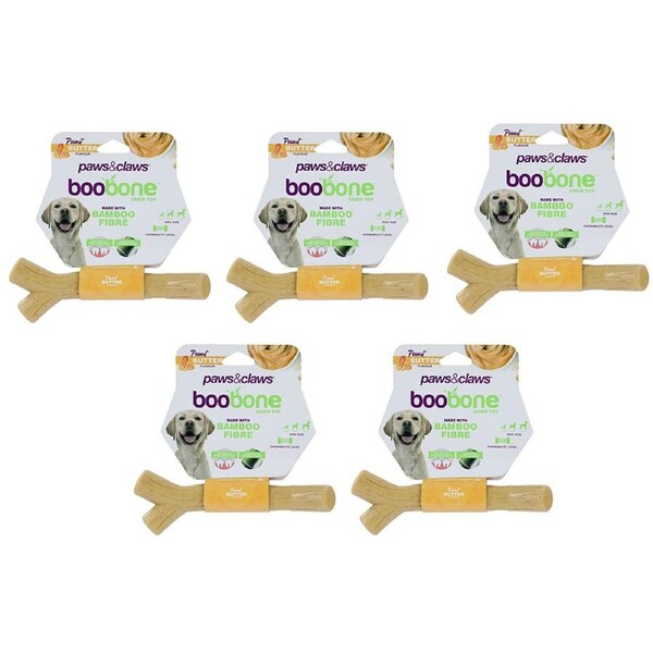 5x Paws &Claws BooBone 18.5cm Bamboo Fibre Bone Dog Chew Treat/Toy Peanut Butter