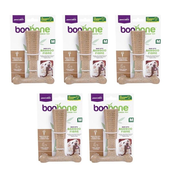 5x Paws & Claws BooBone 14.5cm Bamboo Fibre T-Bone Dog Chew Treat/Toy Asst Flav