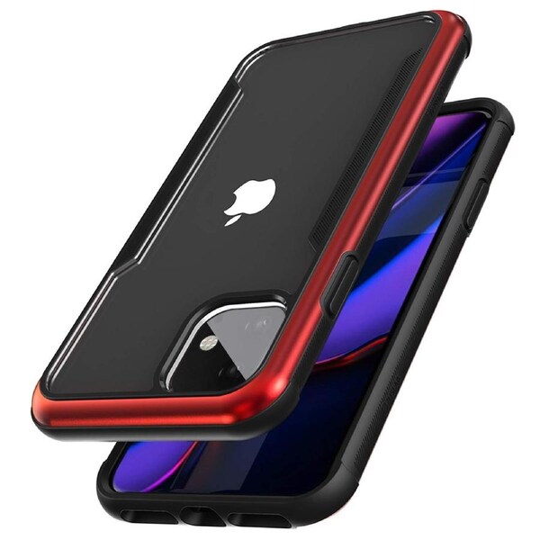 ZUSLAB iPhone 11 Case Iron Shield Military Grade with Aluminum Frame & Shockproof Transparent Back Cover for Apple - Black & Red