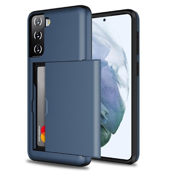 ZUSLAB Galaxy S21 5G Slide Armor Wallet Case Credit Card Holder Protective Cover for Samsung - Blue