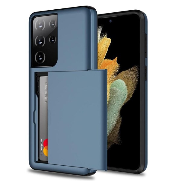 ZUSLAB Galaxy S21 Ultra 5G Slide Armor Wallet Case Credit Card Holder Protective Cover for Samsung - Blue