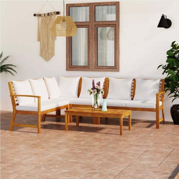 5 Piece Garden Lounge Set with Cushion Cream Solid Acacia Wood vidaXL