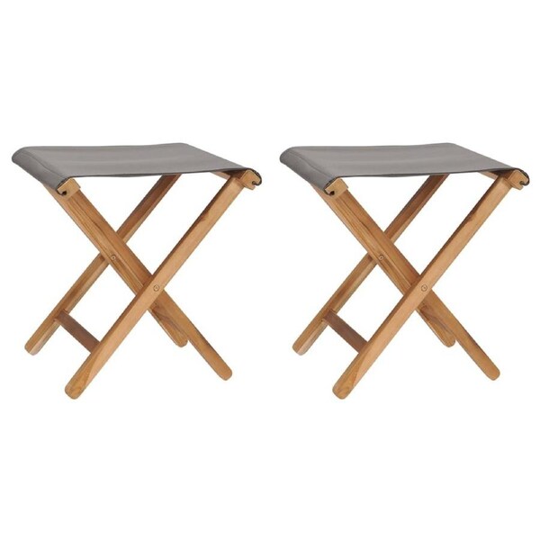 Folding Chairs 2 pcs Solid Teak Wood and Fabric Dark Grey vidaXL
