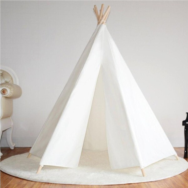 All 4 Kids Lily White Cotton Canvas Kids Hexagonal Teepee Tent