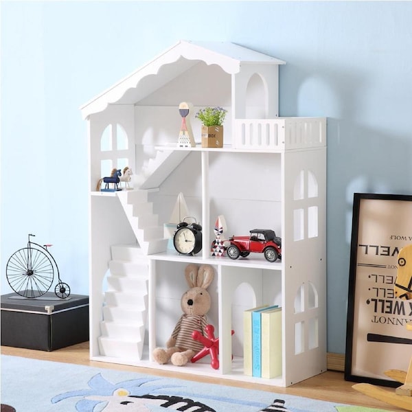 ALL 4 KIDS Ella White Dollhouse Bookcase Book Shelf Storage Unit
