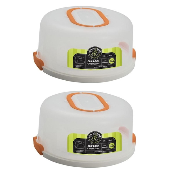 2x Lemon & Lime 30cm Round Plastic Cake/Dessert Container Box Holder/Lid Assort