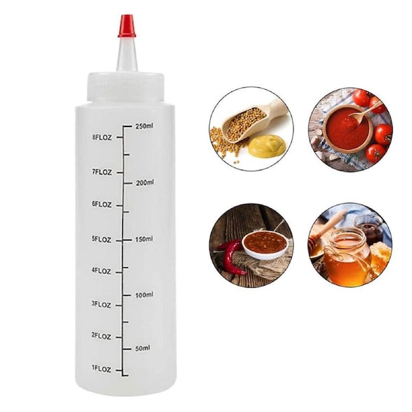 6X 250ML Measuring Squeeze Bottle Condiment Dispenser BEST Sauce Mustard Bottle