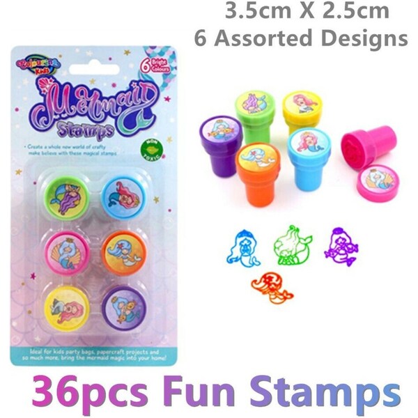36pc Kids Fun Stamps Assorted Mermaid NonToxic Colour Ink Arts Craft Gift Reward