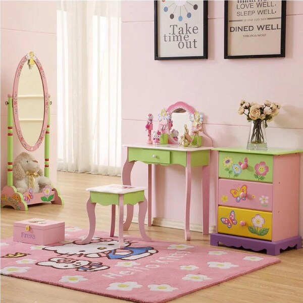 All 4 Kids Layla Girls Flower Vanity Set with Stool