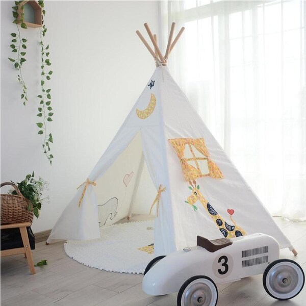 All 4 Kids Penelope Cotton Canvas Kids Elephant Pentagon Teepee Tent