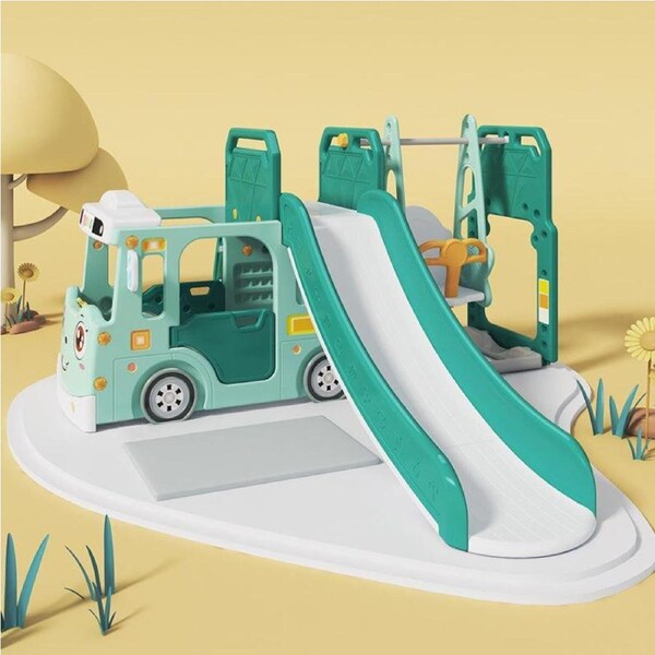 ALL 4 KIDS Lucas Baby Slider and Swing Play Center with Bus - Green