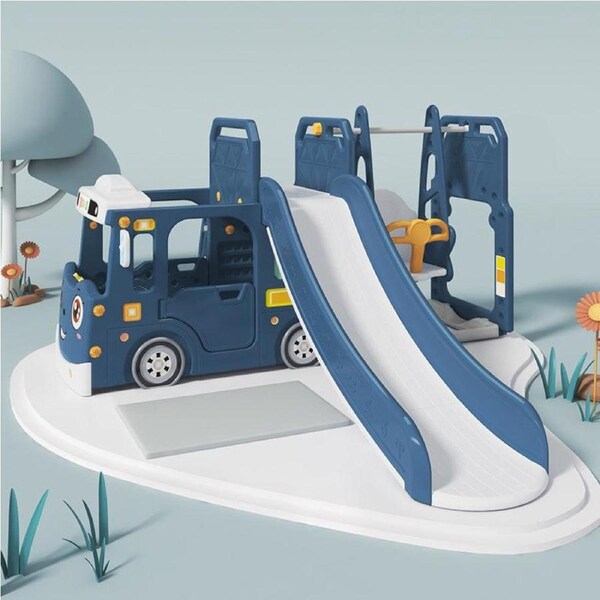 ALL 4 KIDS Lucas Baby Slider and Swing Play Center with Bus - Blue