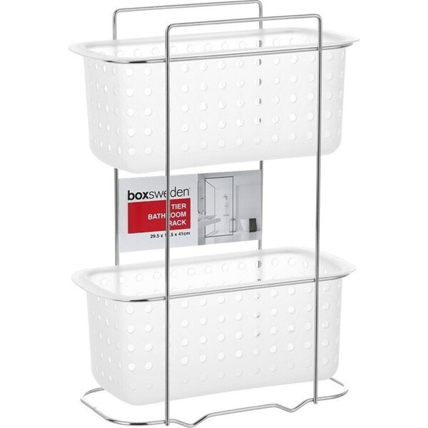 Bathroom 2-Tier Basket Rack Shower Kitchen Storage Tray Organiser Caddy Shelf